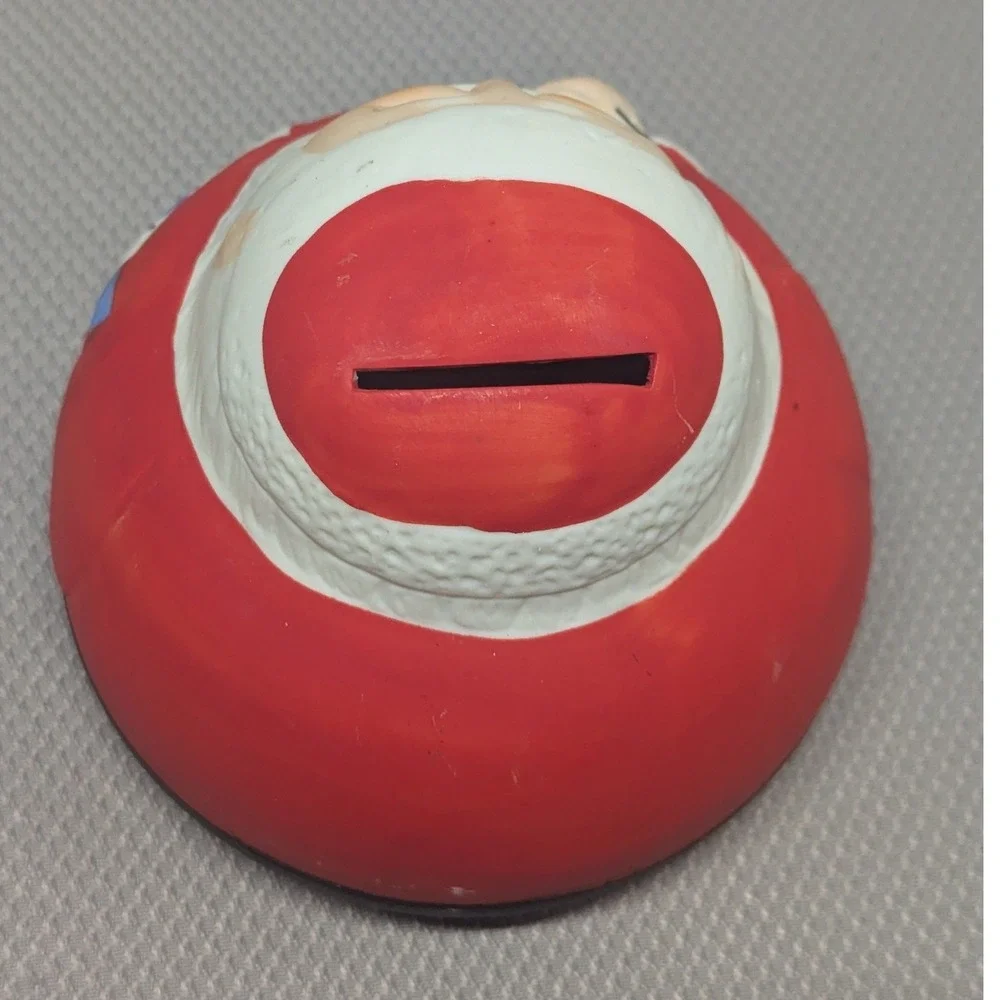 Vintage Ceramic Santa Claus Coin Bank Round Roly Poly Christmas Decor Red White